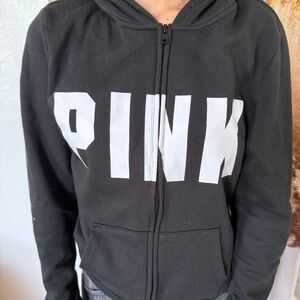 preowned, PINK black zippered hoodie, size small